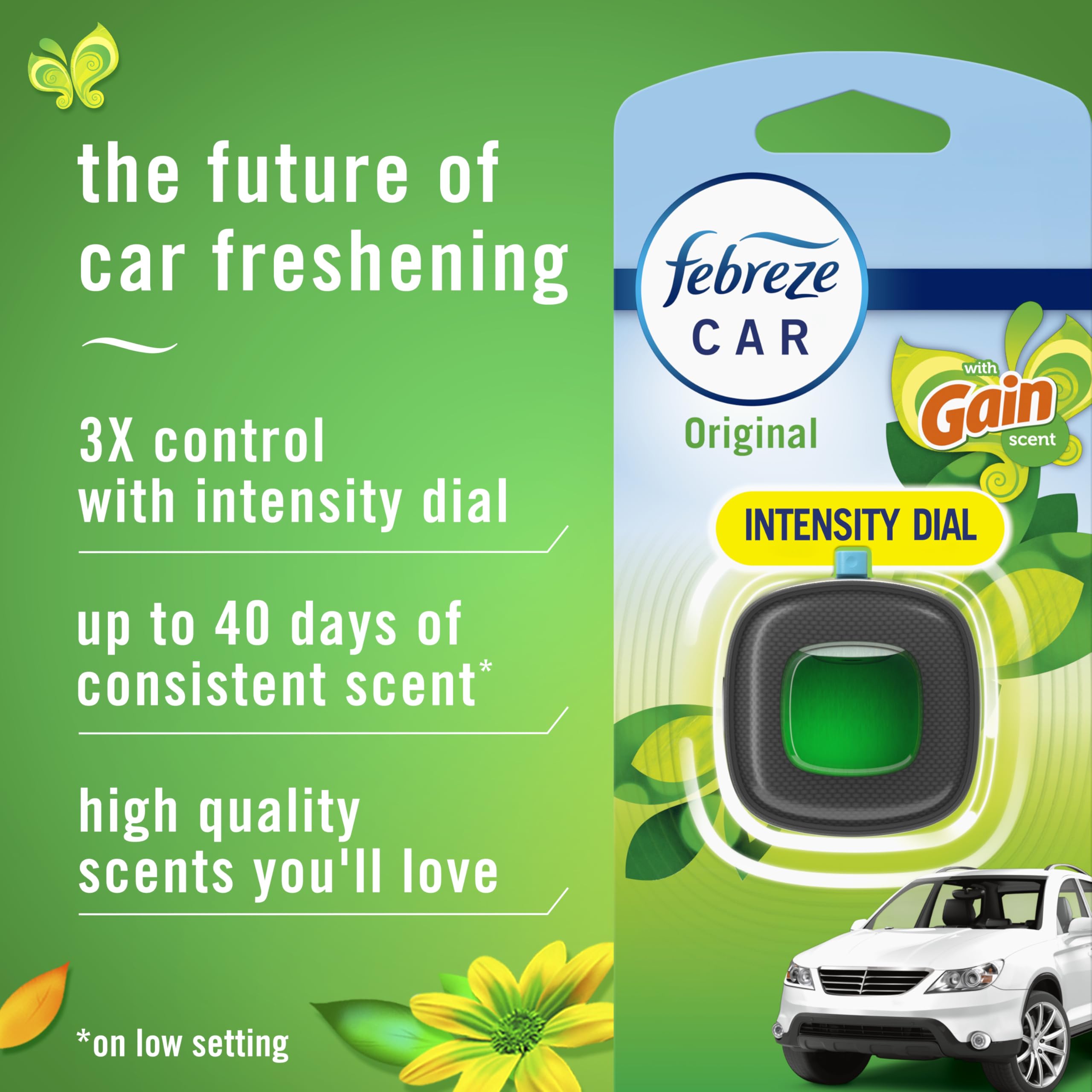 Febreze Gain Original fragrance fills the cabin with a clean, inviting aroma.