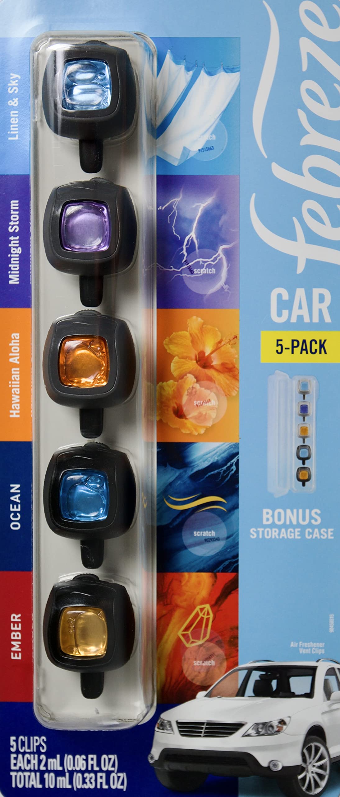 Febreze Mixed Scents vent clip pack front view, customizable car freshness.