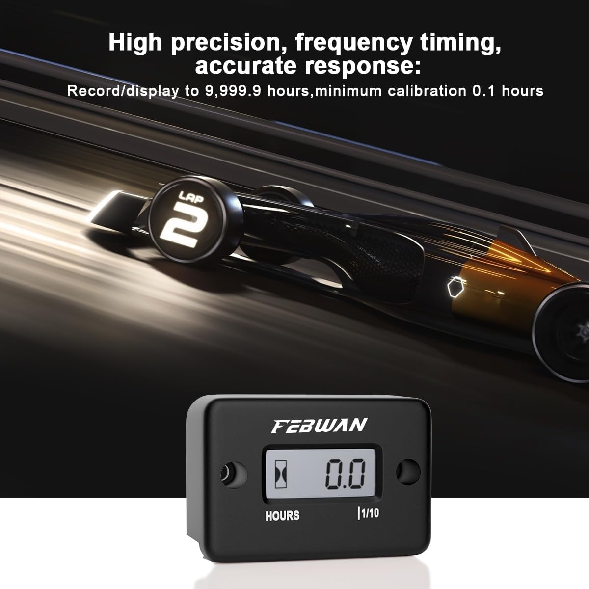 FEBWAN HM1 digital display clearly shows precise run time up to 9,999.9 hours.