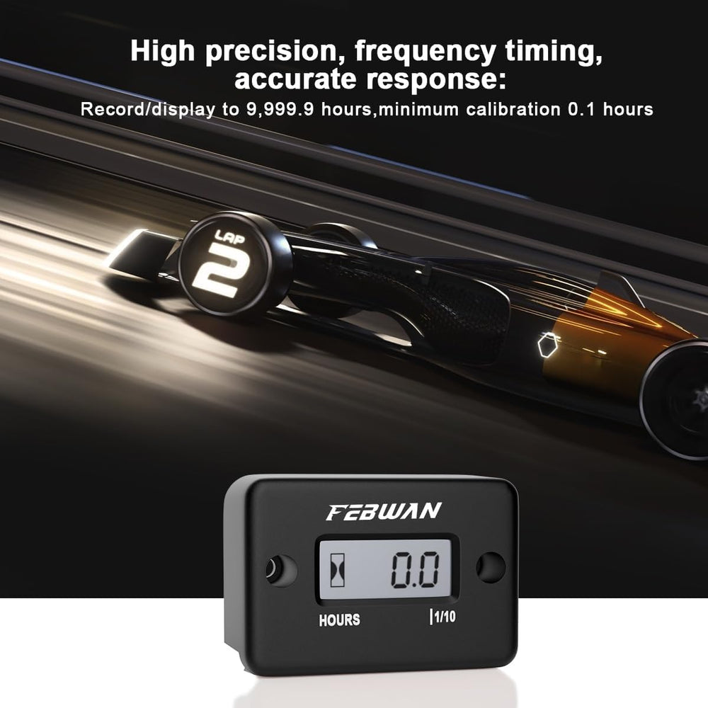 FEBWAN HM1 digital display clearly shows precise run time up to 9,999.9 hours.