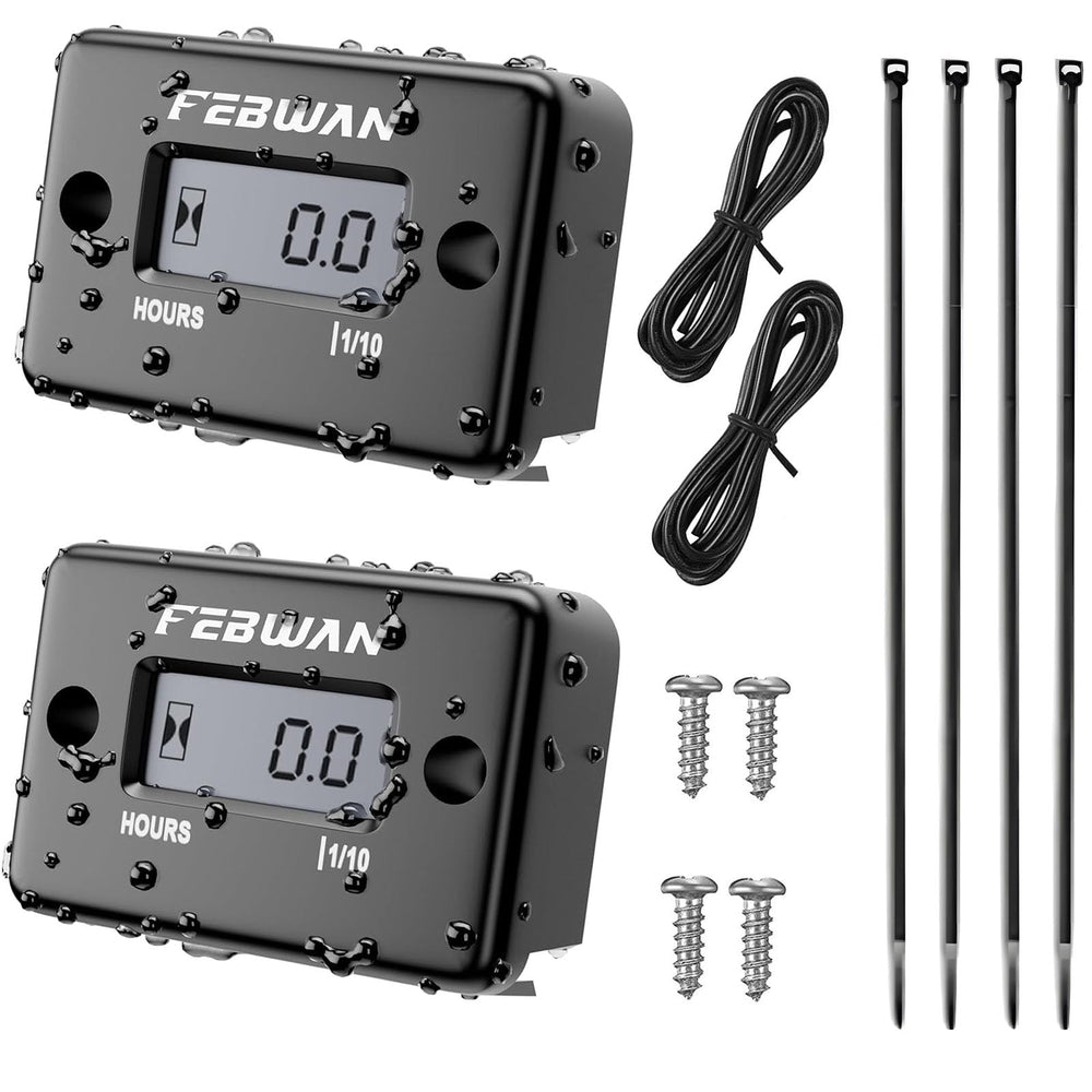 FEBWAN HM1 hour meter front view shows rugged, compact design for durable tracking.