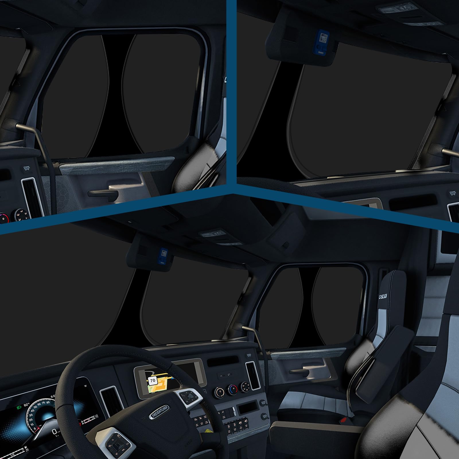 Folded Federedevo shade shows compact storage for the cab.
