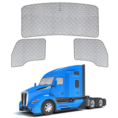 Federedevo six-layer window shade on Kenworth T680 front windshield reduces glare for comfortable driving.