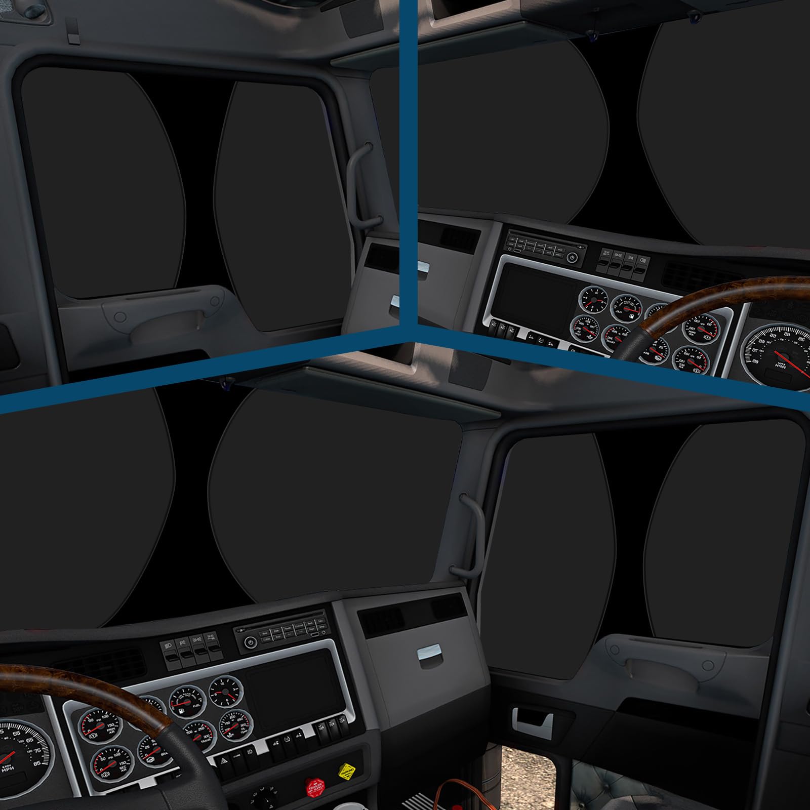 Federedevo six-layer window shade on Kenworth T880 side window supports daytime privacy.