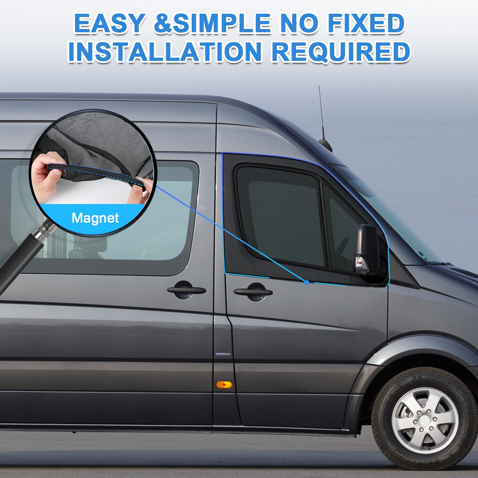 Federedevo Velcro-fastened screen provides secure, adjustable fit on Mercedes Sprinter