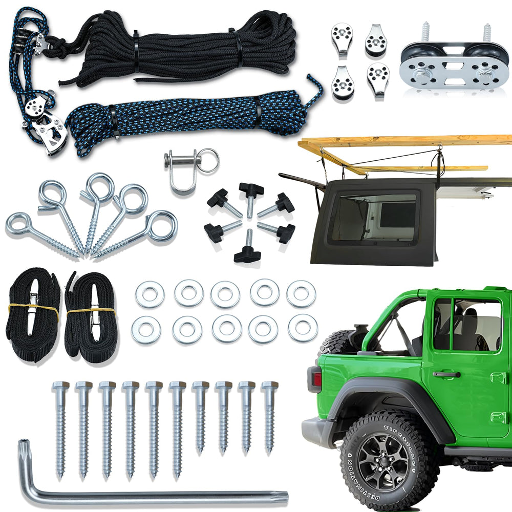 Feeligivin hardtop removal lift safely supports Jeep tops during removal