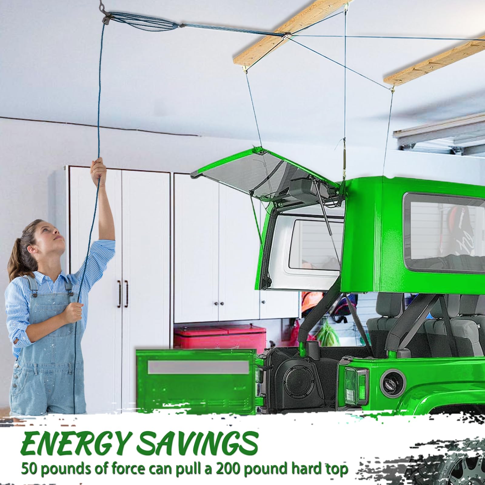 Feeligivin overhead storage versatility for tops, kayaks, or bikes