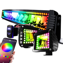 FEELON 32 inch curved RGB light bar illuminates off road trails with bright broad reach
