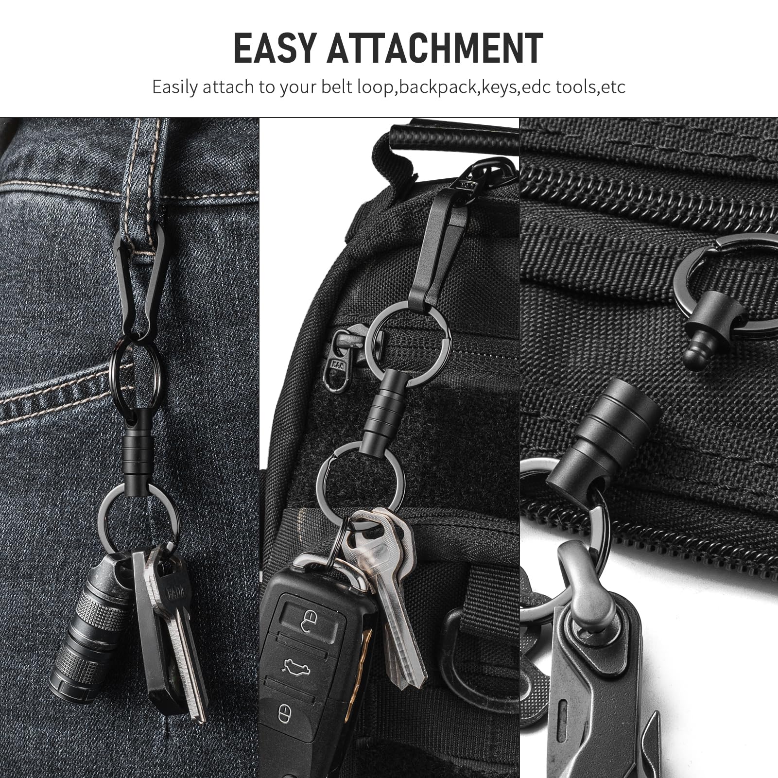 FEGVE black titanium keychain set of 3 for everyday carry.