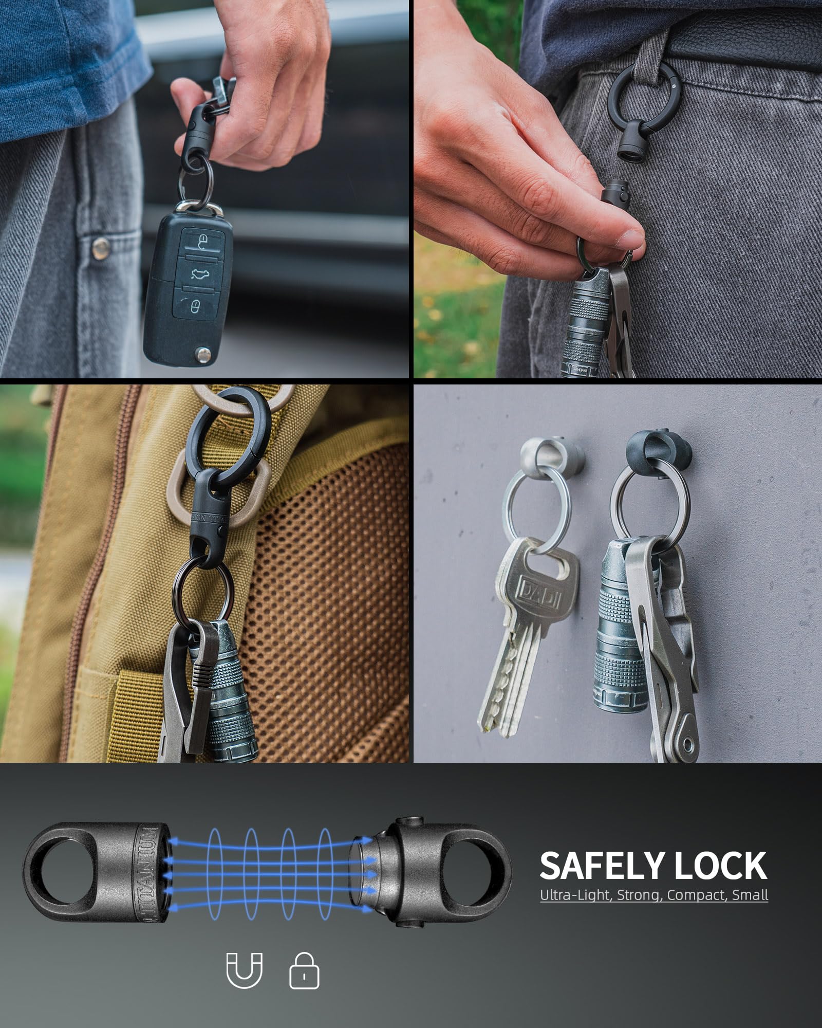FEGVE durable titanium keychain ready for car and home keys.