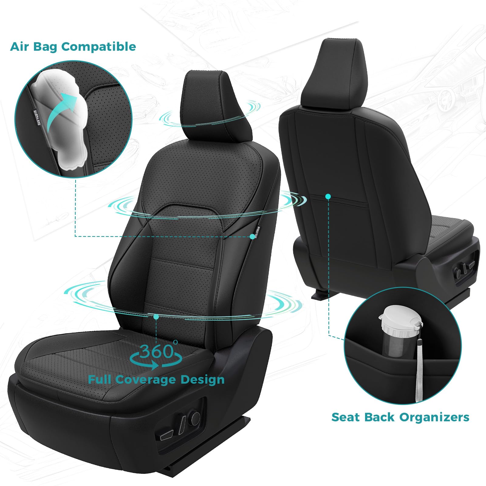 FEINEPRO Camry seat cover with airbag cutouts keeps safety features accessible.