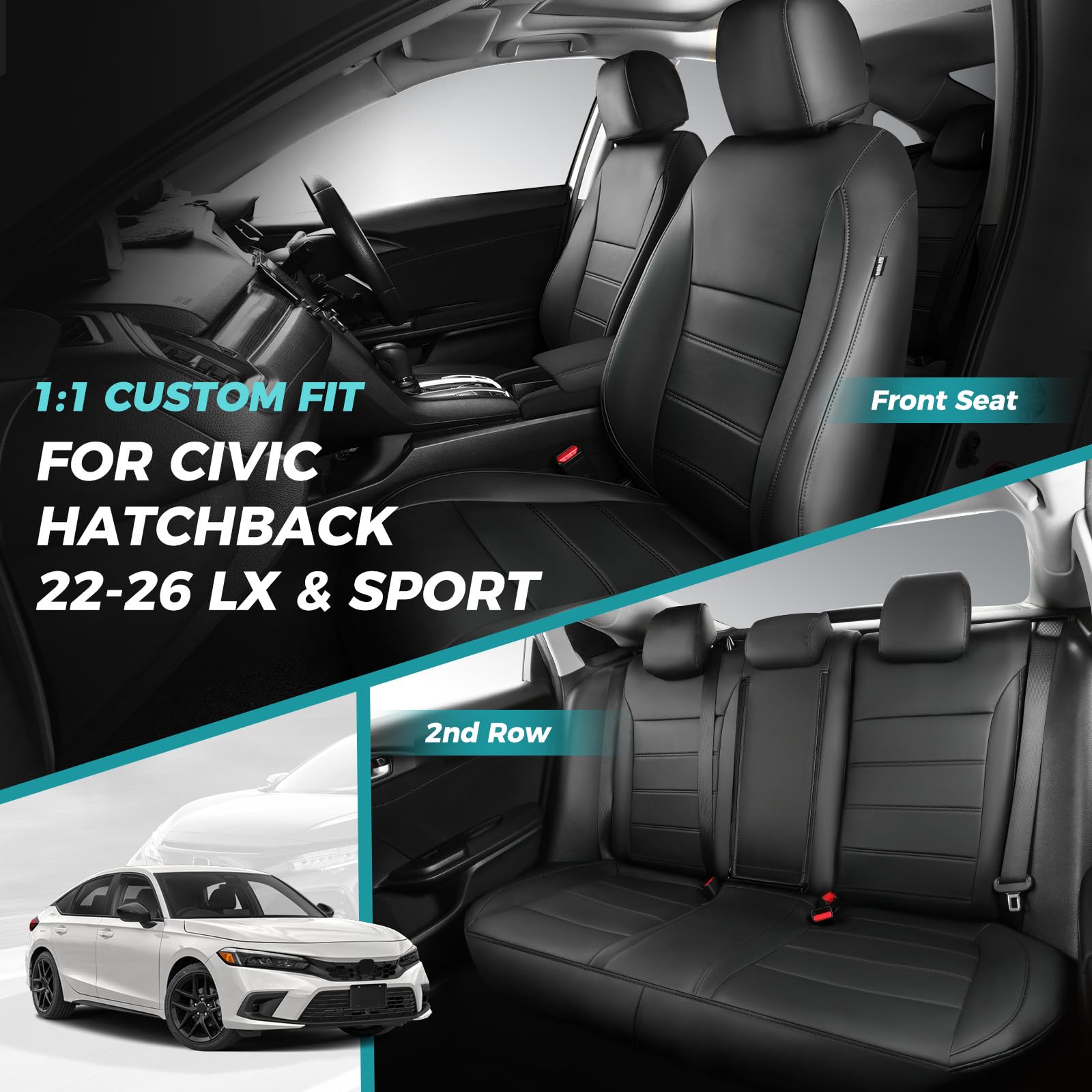 FEINEPRO Honda Civic rear seat cover in black leather for full coverage.