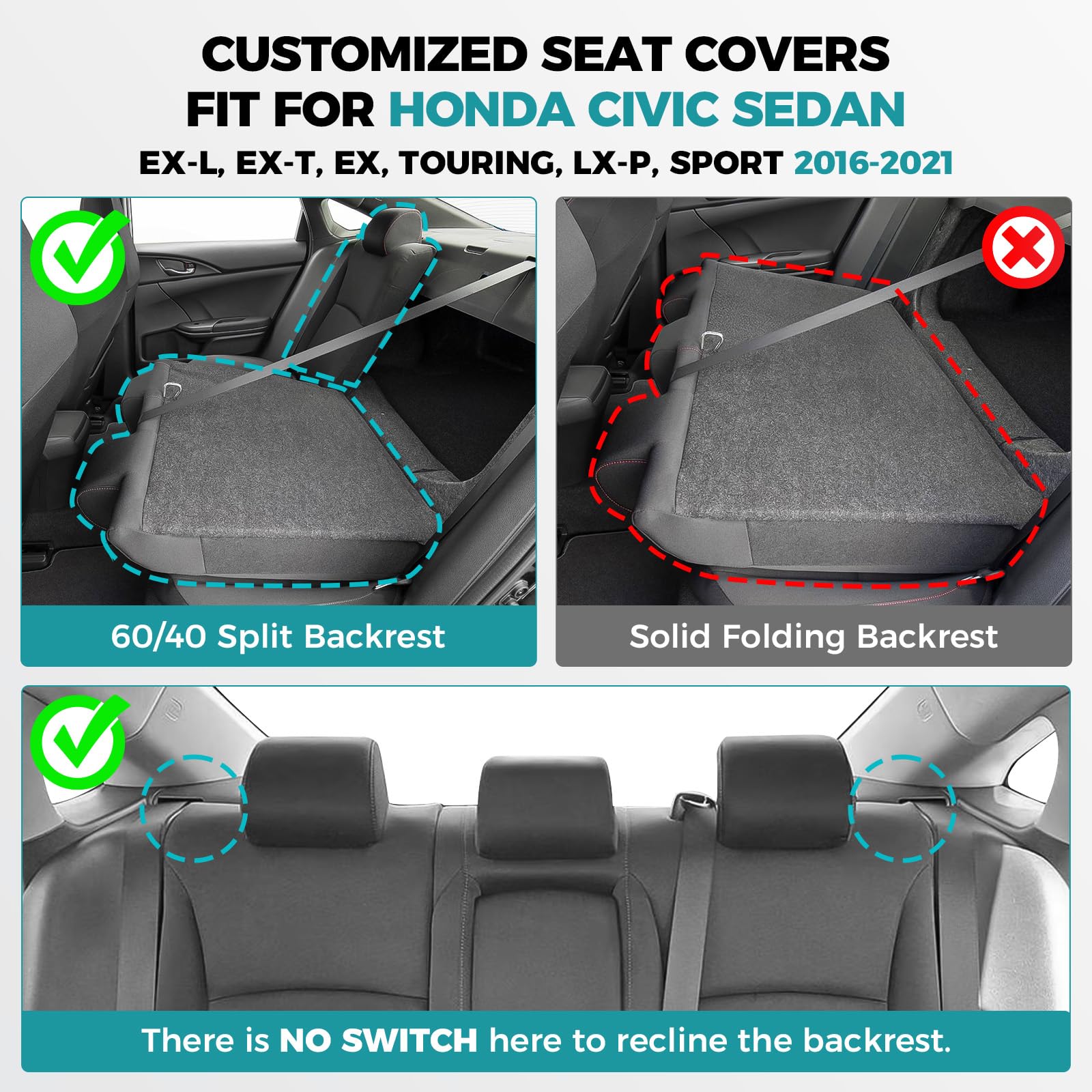 FEINEPRO Civic seat covers rear row protect upholstery on family trips.