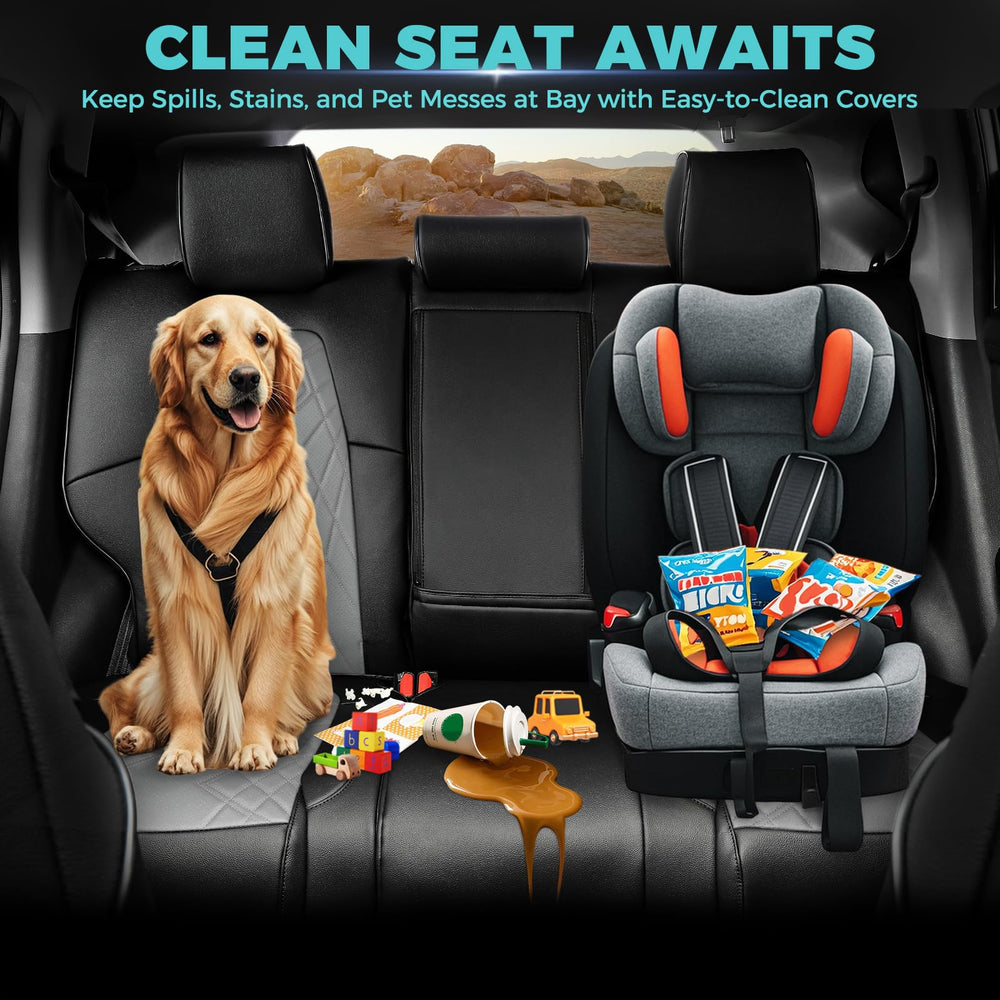 FEINEPRO waterproof leatherette seat covers resist staining on trips