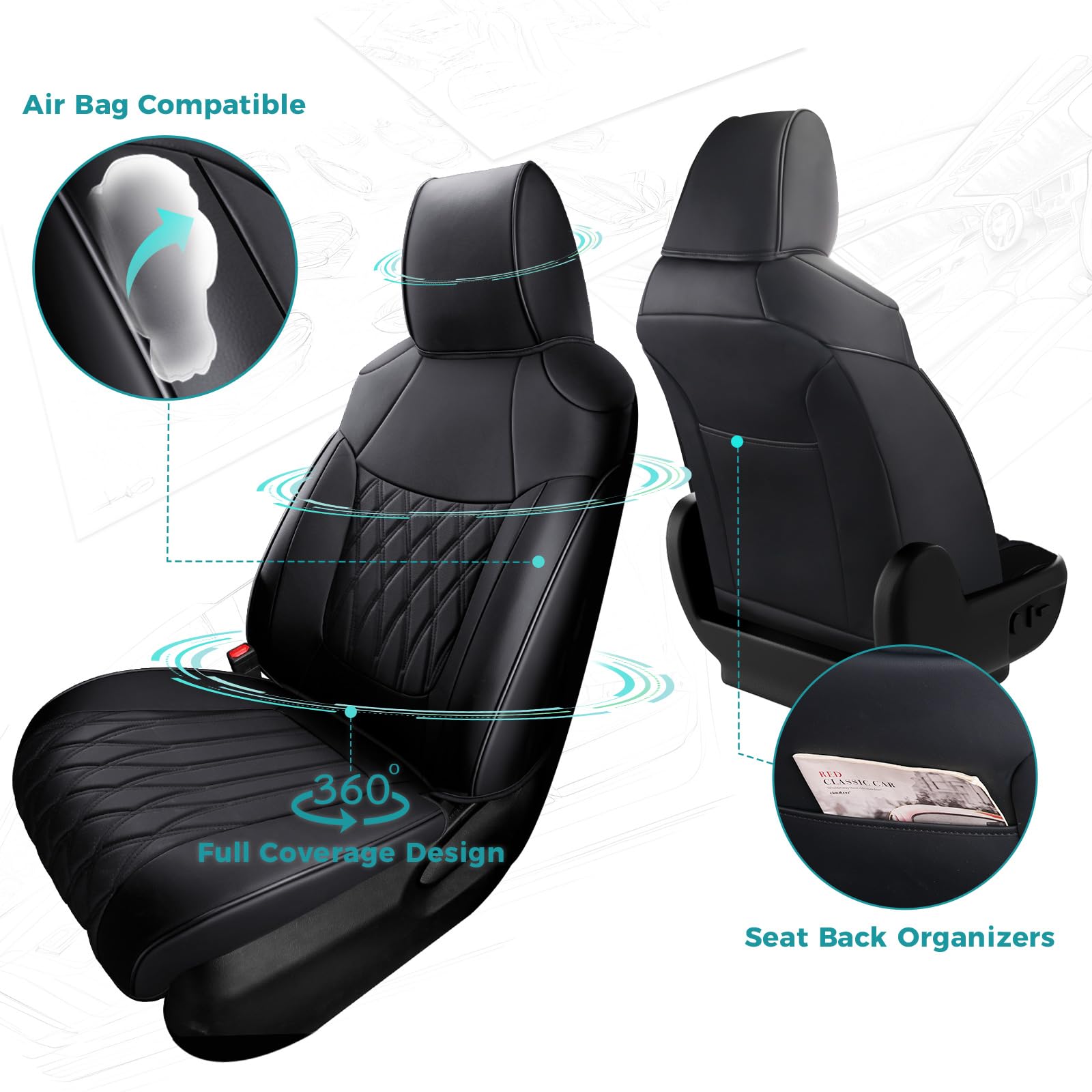 FEINEPRO RAV4 seat cover in premium Nappa-grain texture elevates interior style while protecting.
