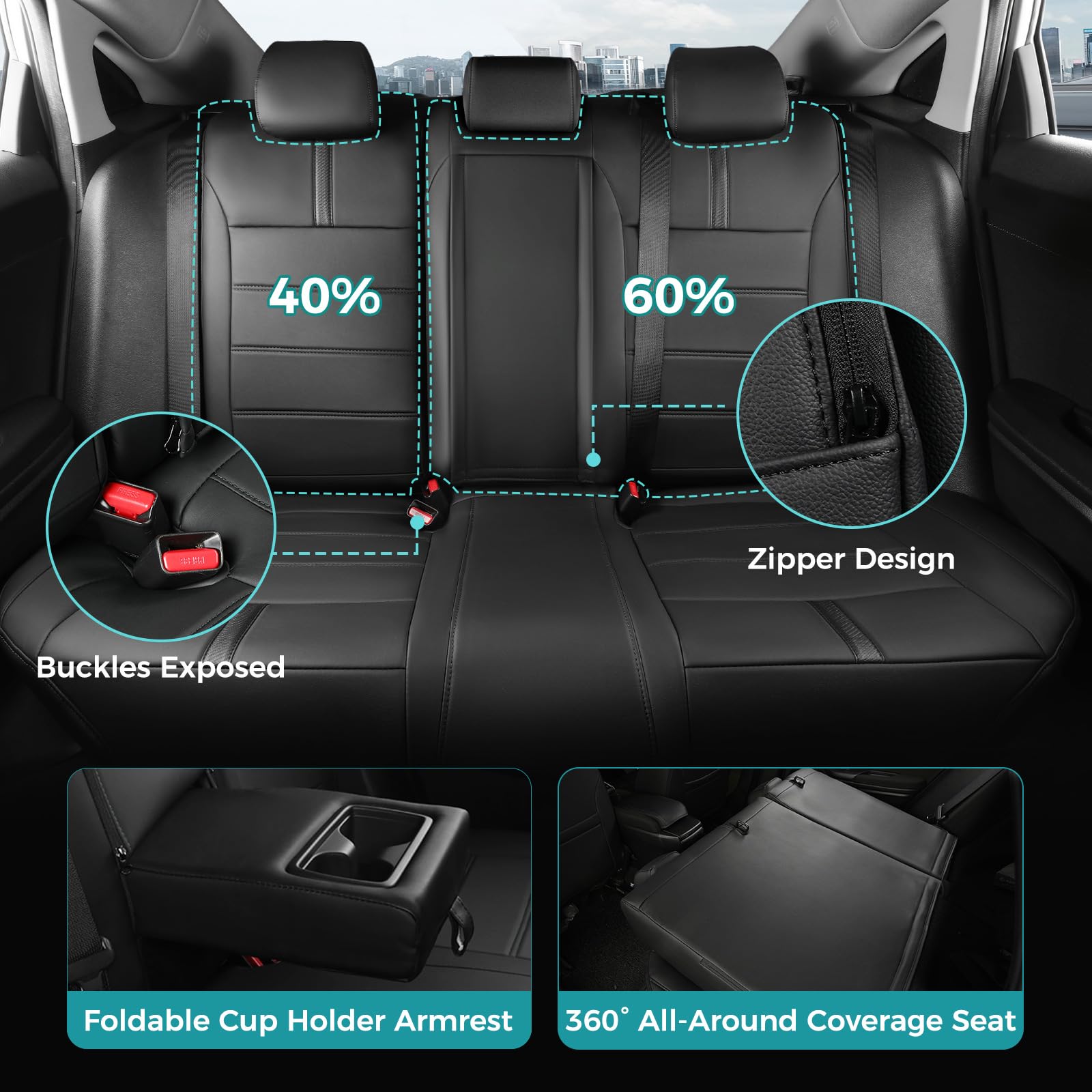 FEINEPRO rear seat covers with 60-40 split and armrest for flexible seating