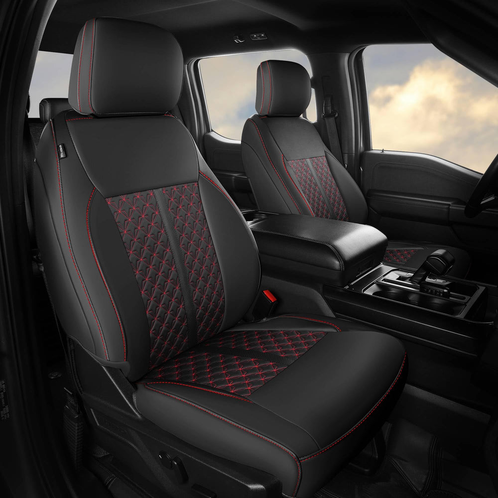 Feinepro seat cover on Ford F-150 front seat for snug protection.