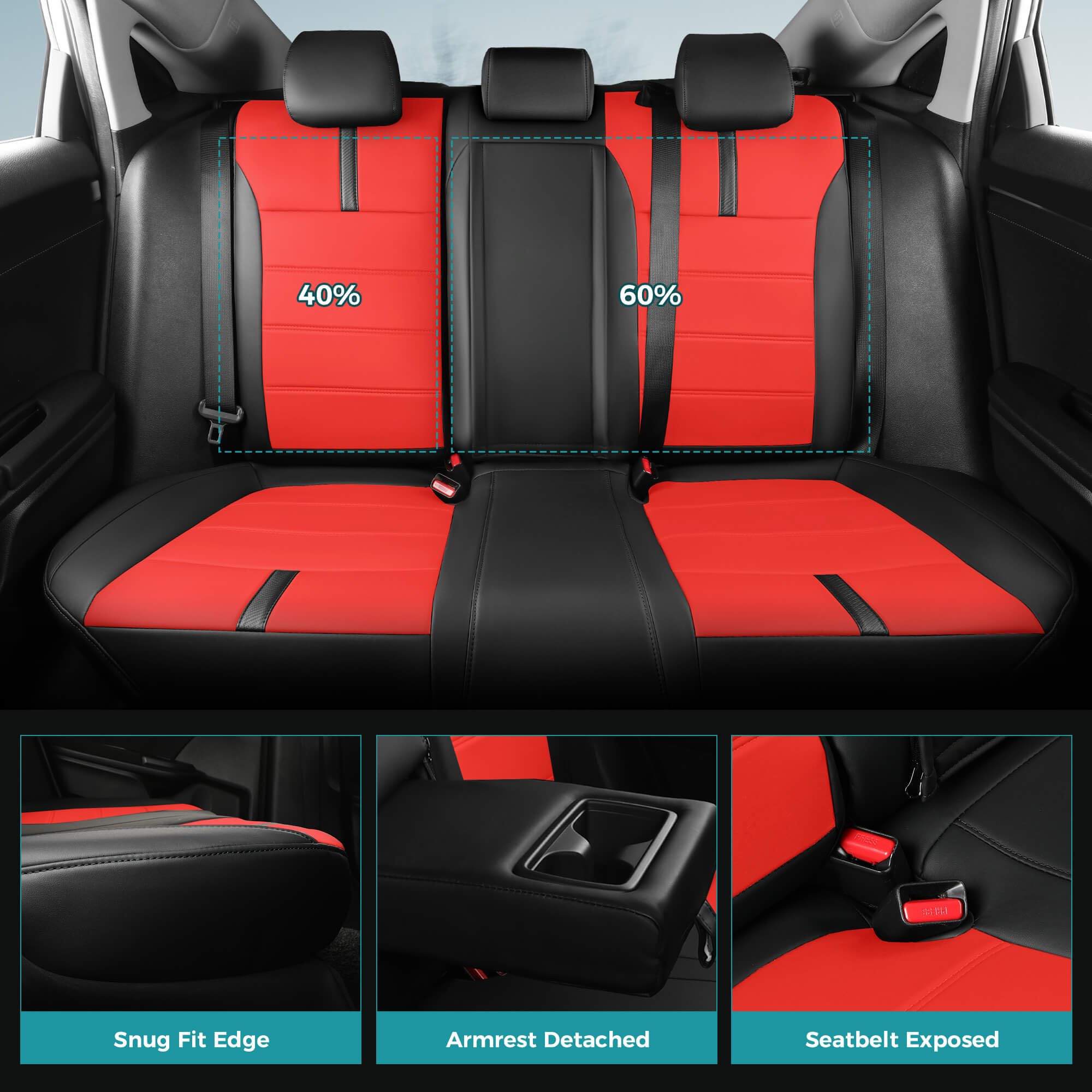 FEINEPRO 60/40 split back with rear armrest seat cover for Civic