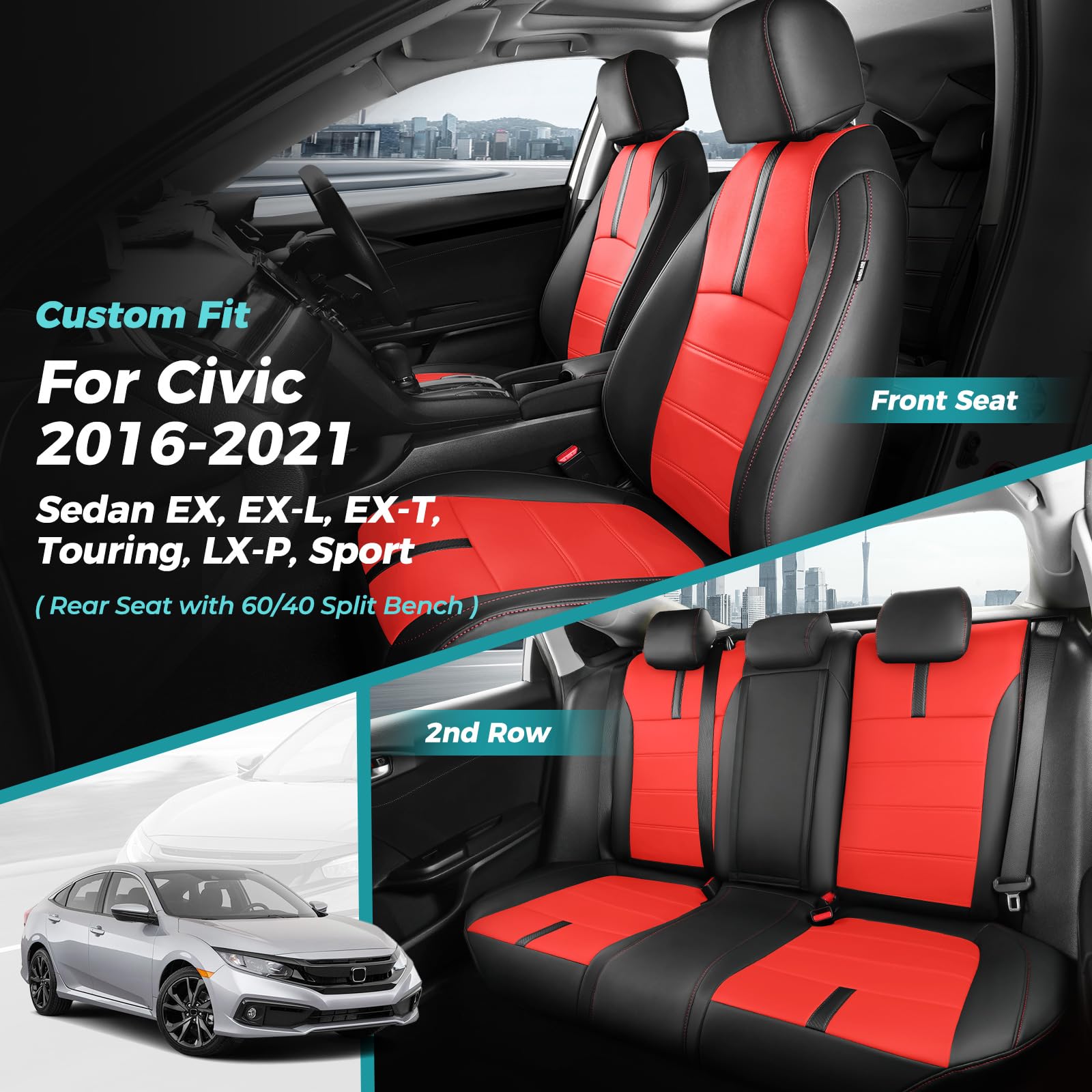 FEINEPRO Civic seat cover with contrast stitching adds style
