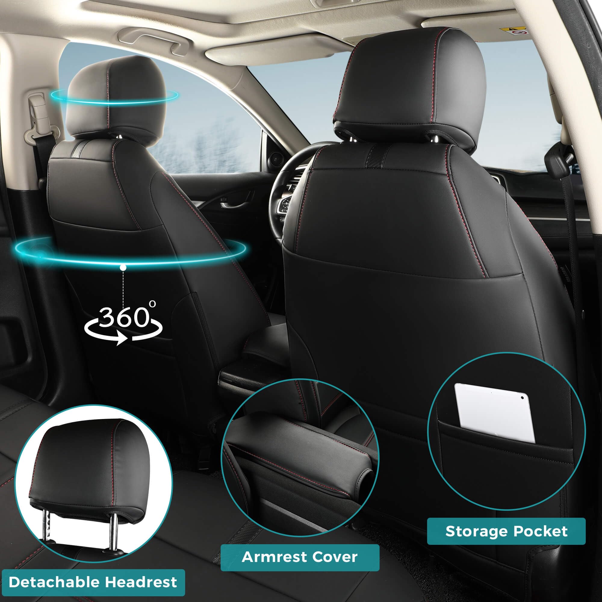 FEINEPRO easy-install guide showing step-by-step seat cover setup.