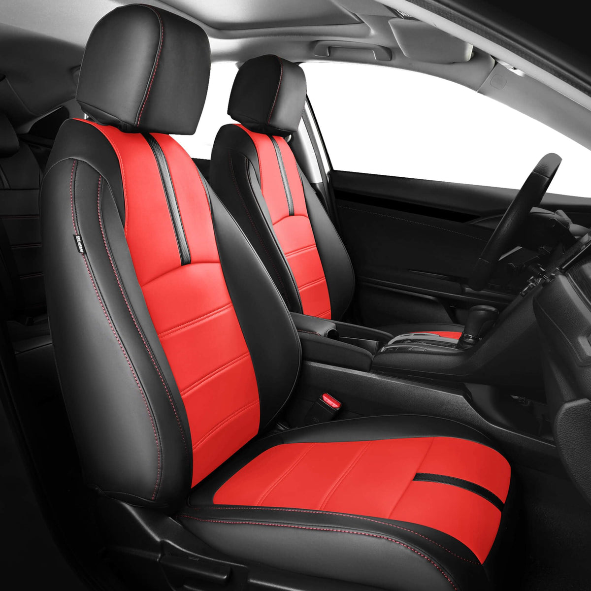 FEINEPRO seat covers for Honda Civic front seats in black and red, protective and stylish.