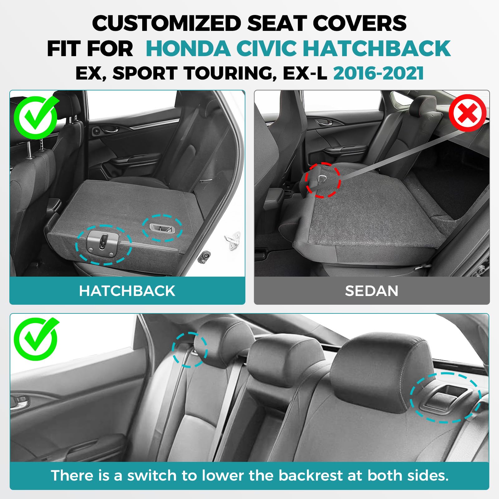 FEINEPRO seat covers for Honda Civic rear seats, waterproof protection and easy cleaning.