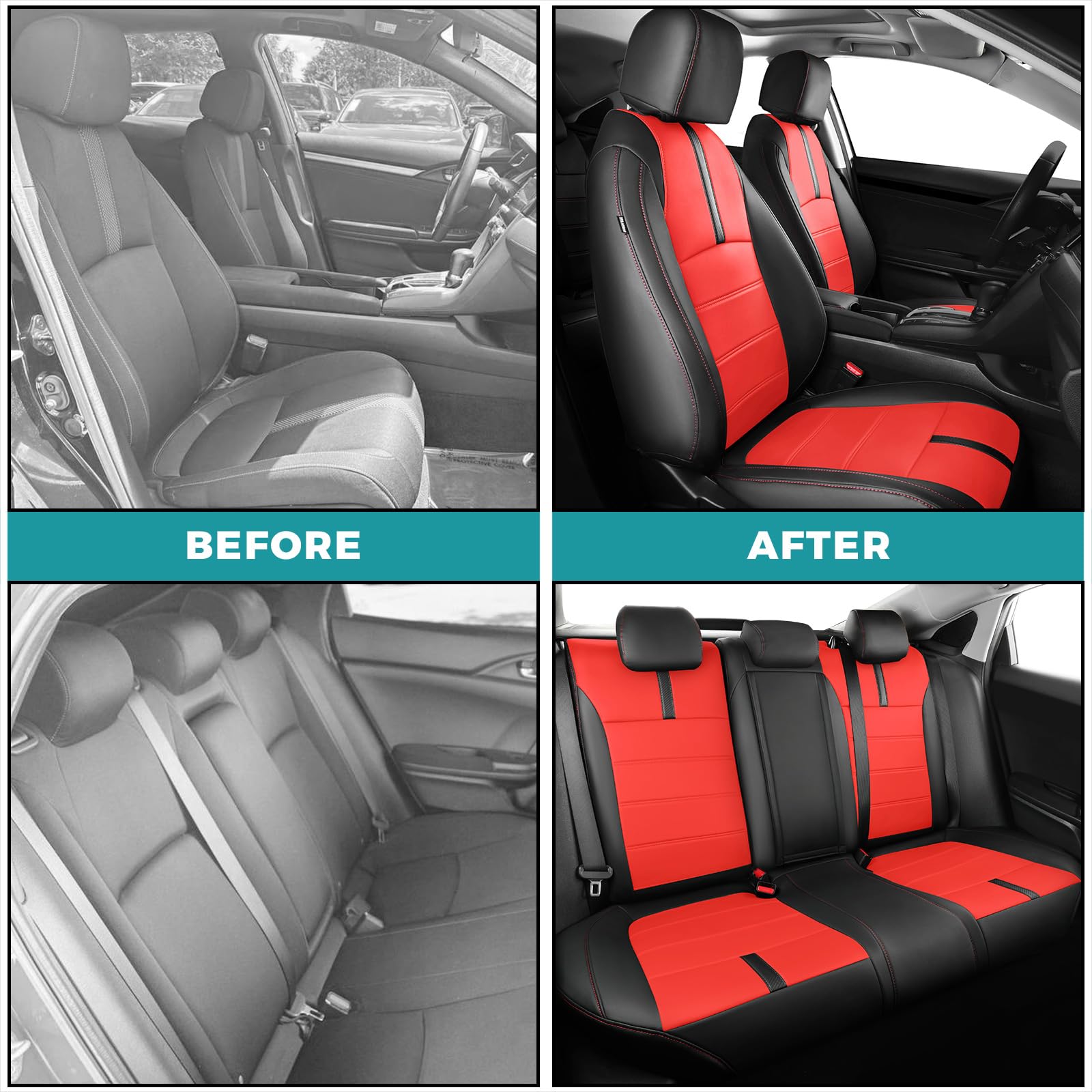 FEINEPRO waterproof leather seat covers for Honda Civic, durable and easy to wipe.