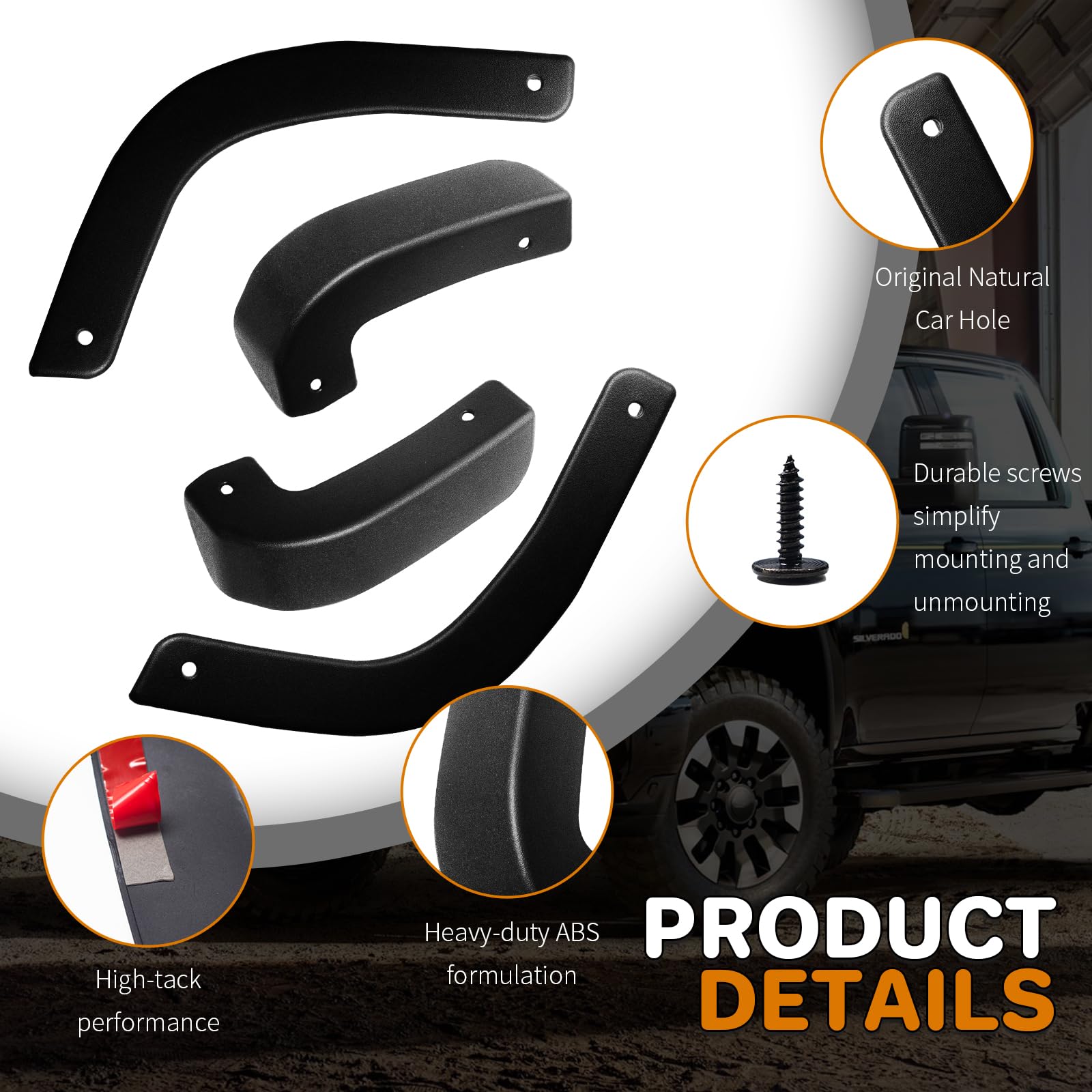 FEIQRAFT mud flap delete rear left for Silverado—protects wheels from mud and rocks.