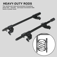 Close-up of heavy-duty jaws and lead screws for secure coil grip by Fekuar.