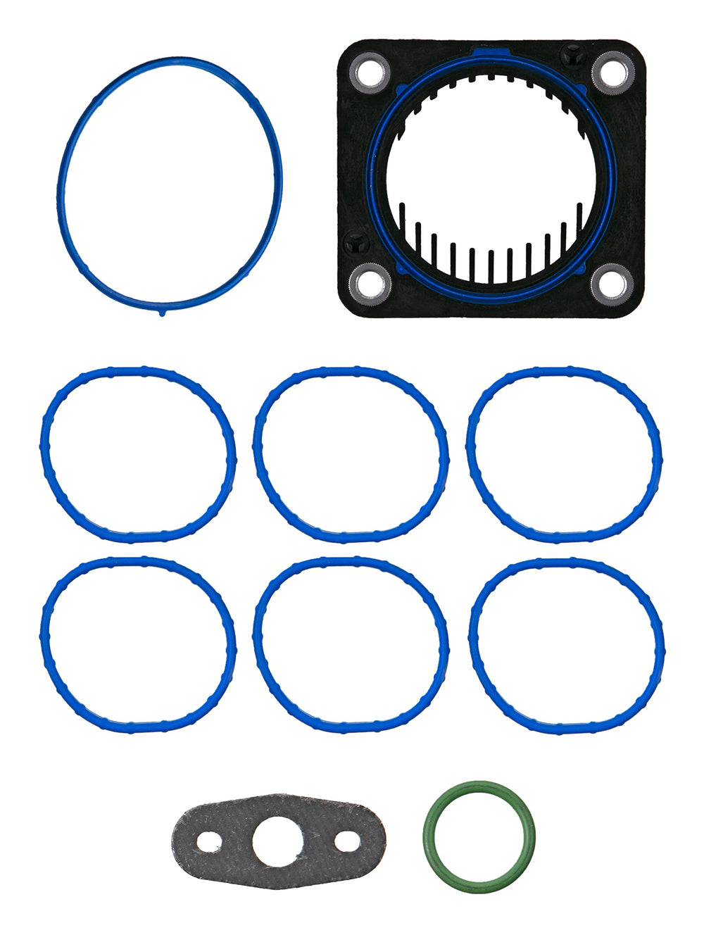 Fel-Pro MS 96123-1 intake manifold gasket set on bench, designed for a precise seal.