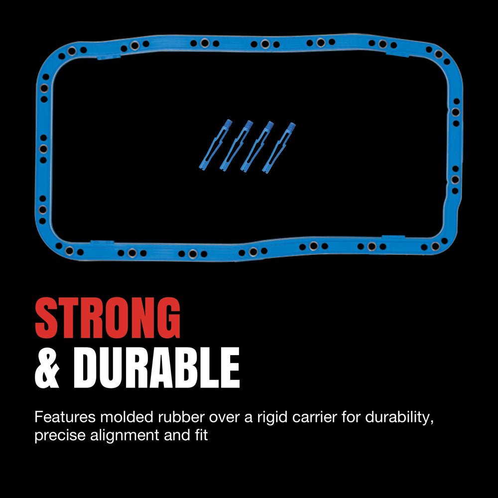 Fel-Pro molded rubber seal minimizes leak paths in tight engine corners.