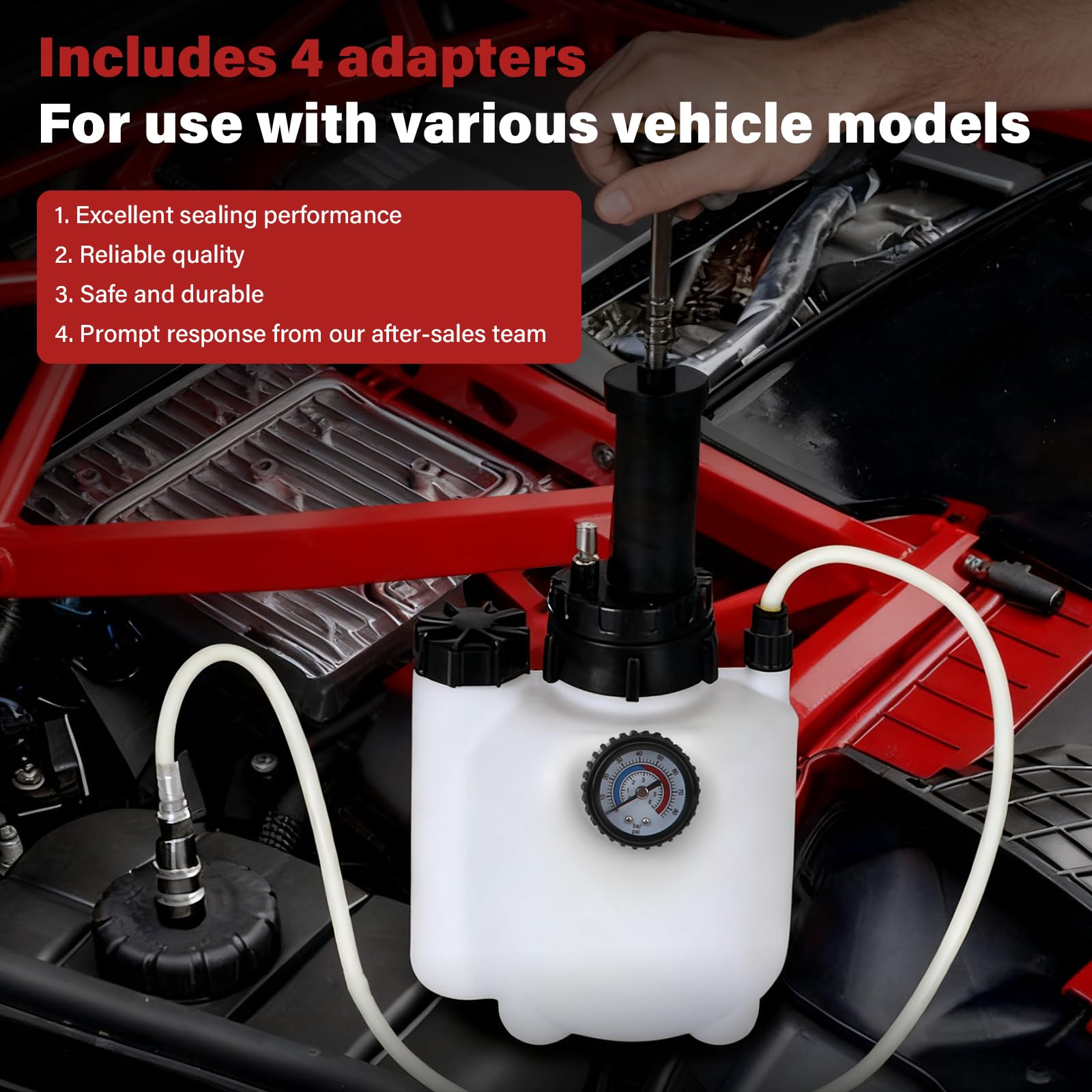 1L waste bottle with clear hose keeps waste separate.