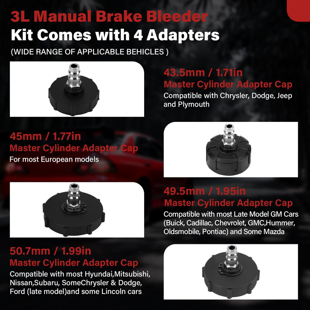 Four adapters including universal for versatile master cylinder compatibility.