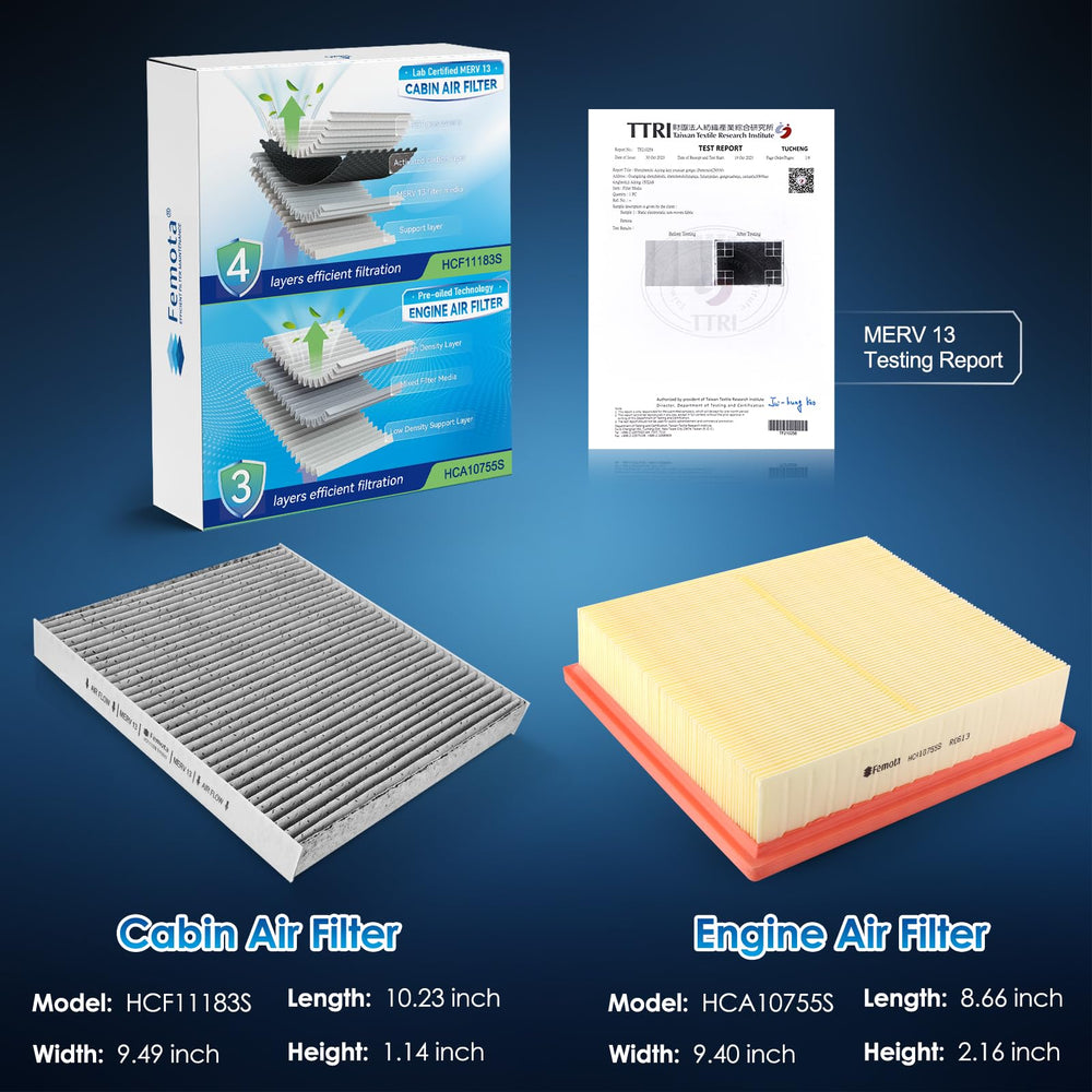 Femota engine filter kit CA10755 packaging shows pre-oiled design for easier installation.