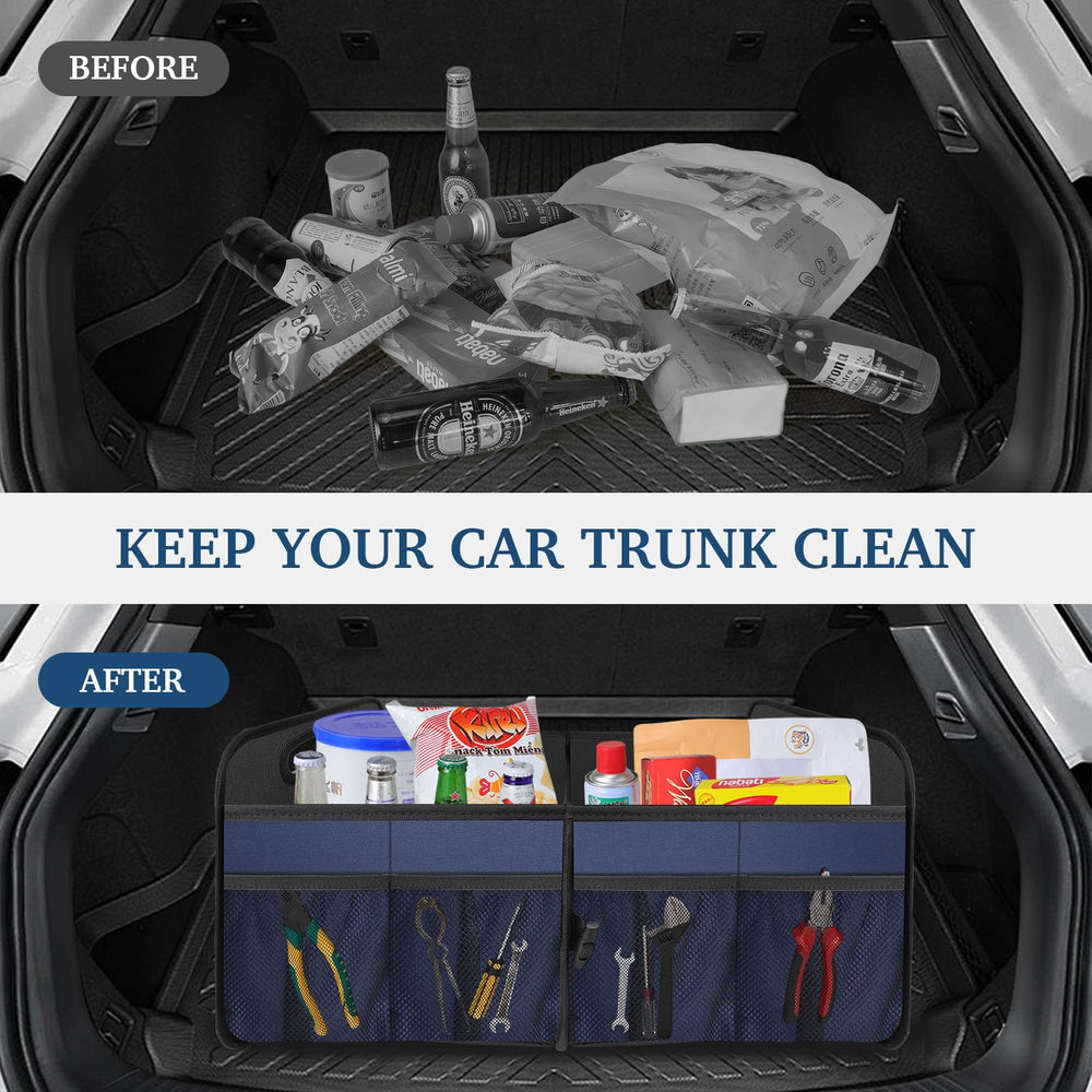 Femuar trunk organizer folded compactly for quick stowage when not in use