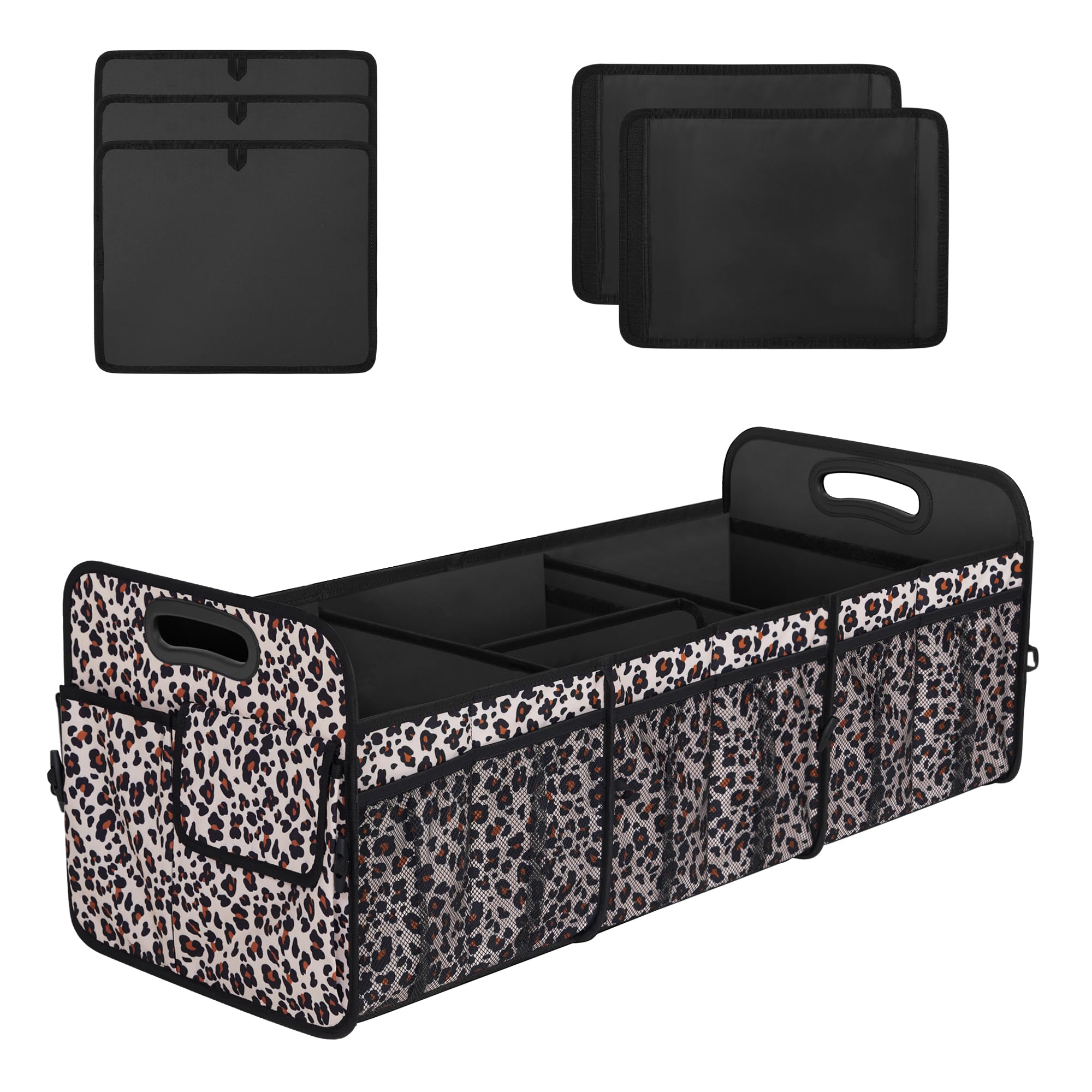 Femuar collapsible trunk organizer leopard print folded for compact storage