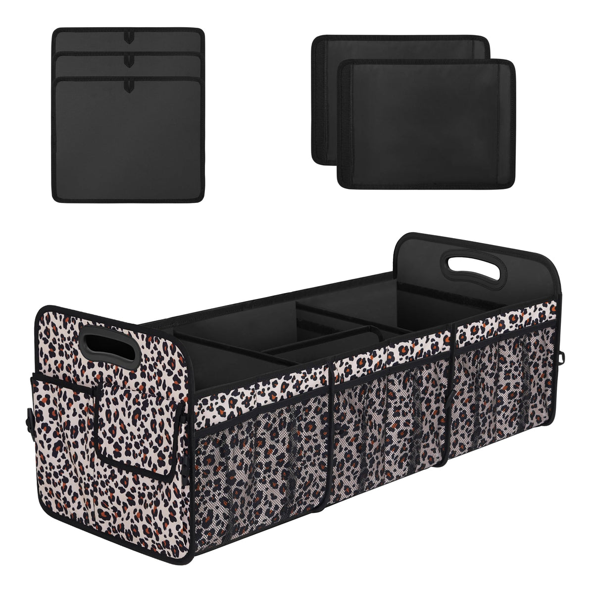 Femuar collapsible trunk organizer leopard print folded for compact storage