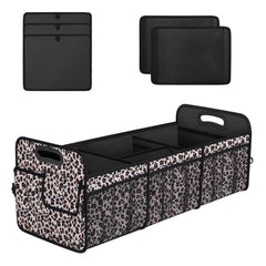 Femuar collapsible trunk organizer leopard print folded for compact storage