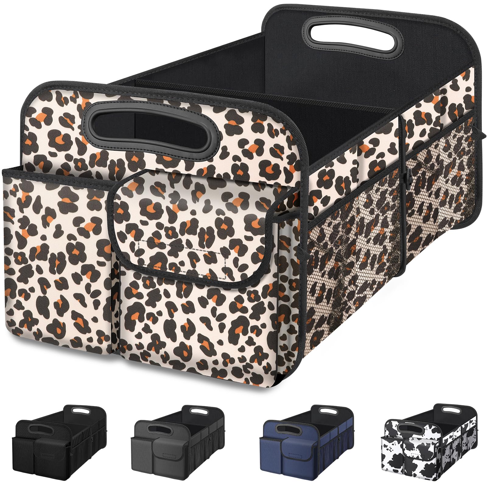 Femuar leopard trunk organizer folded for compact storage in the vehicle