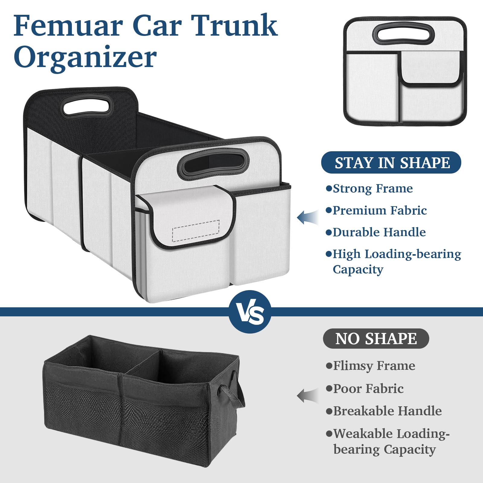 Femuar trunk organizer with non-slip bottom keeps items from shifting during drives.