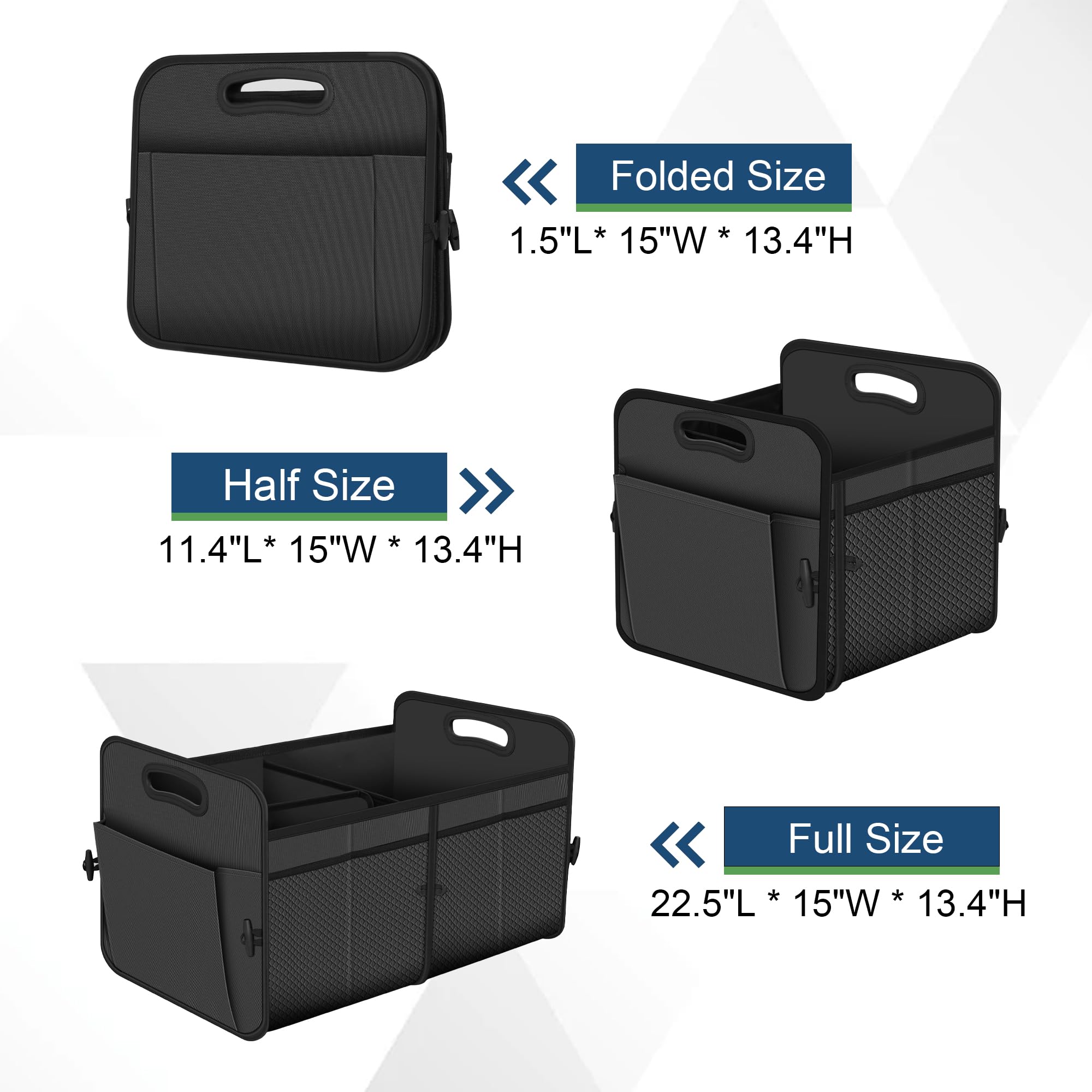 Femuar trunk organizer with 11 pockets for easy item separation.