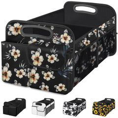 Femuar trunk organizer with collapsible compartments keeps cargo organized.