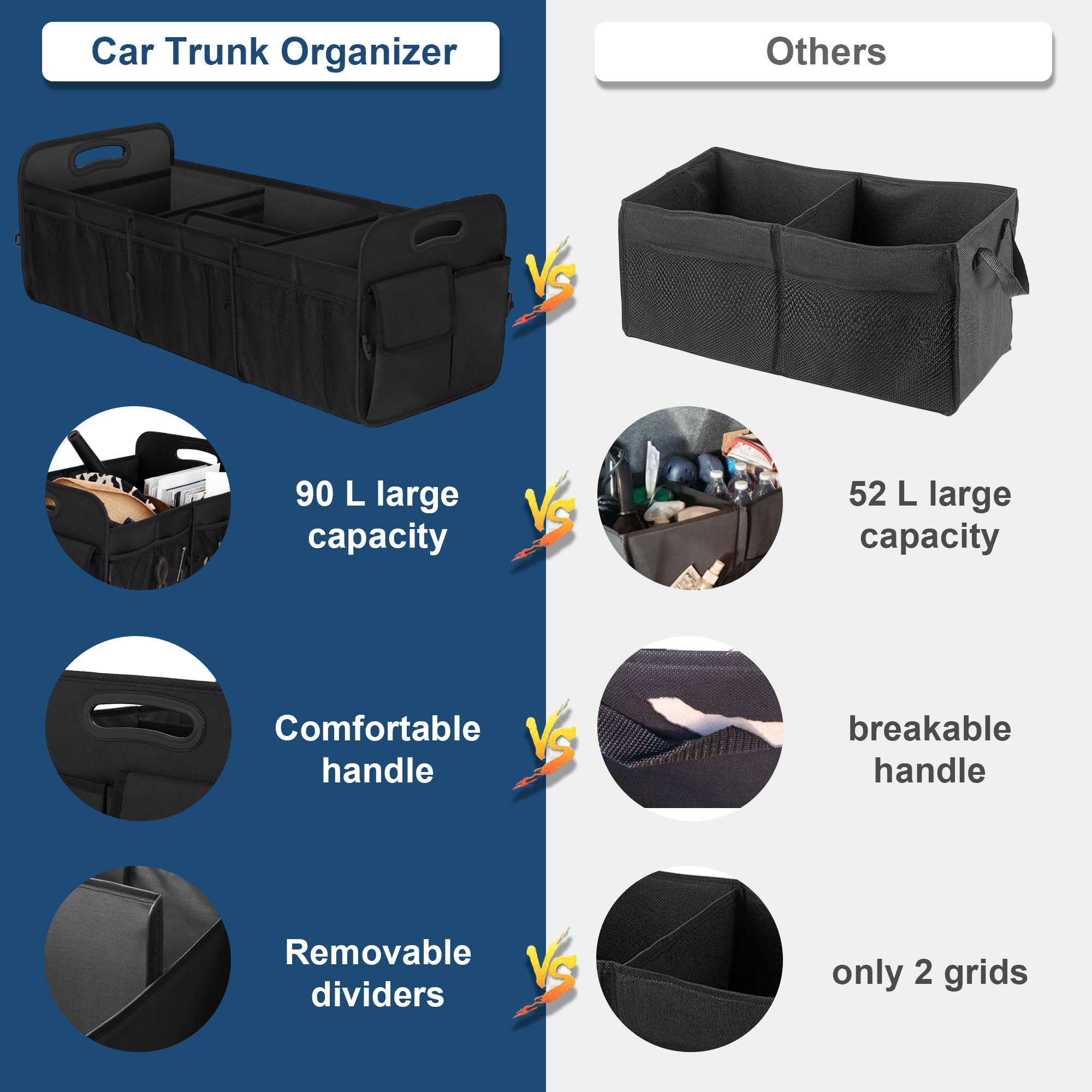 Foldable design in use for flexible trunk storage.