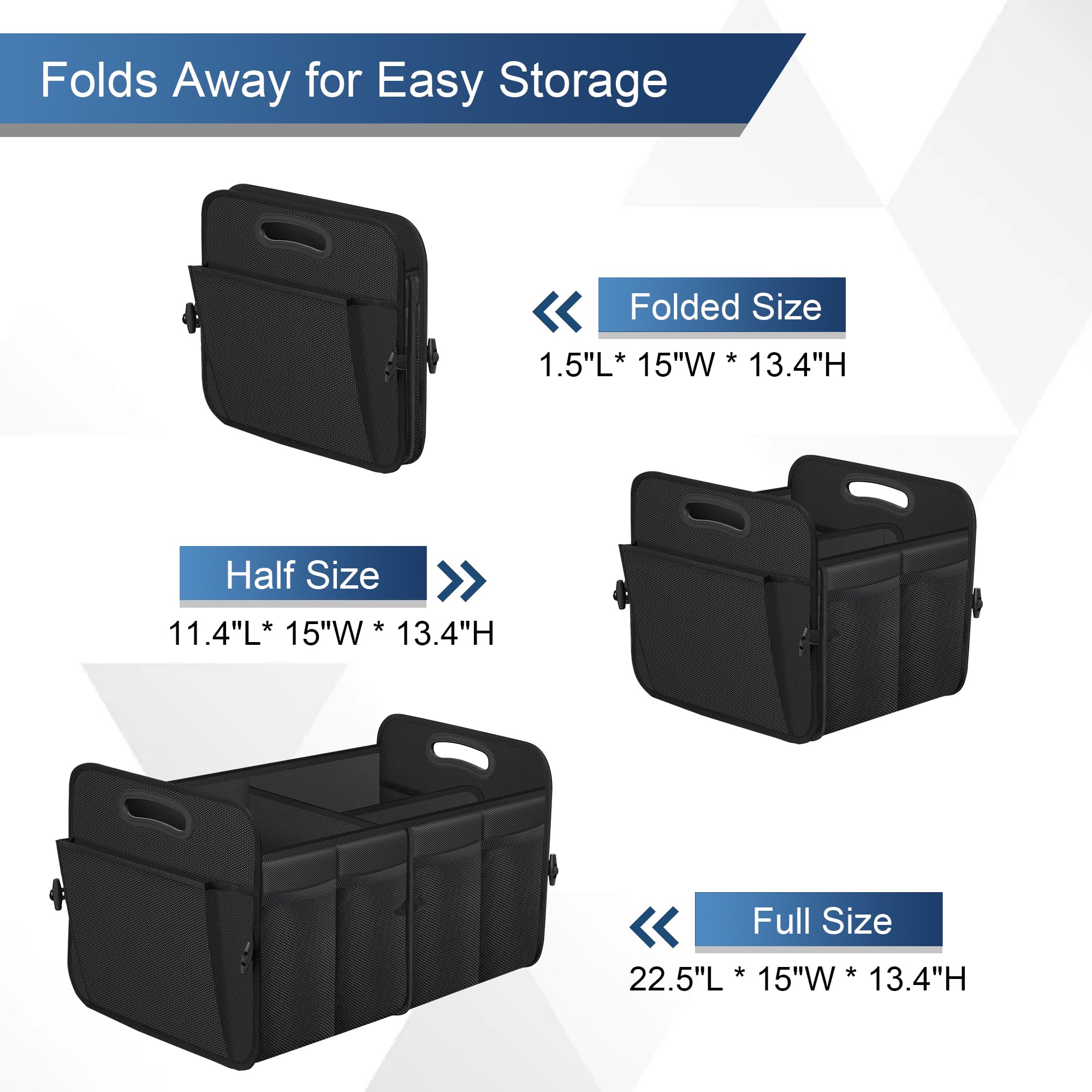 Femuar trunk organizer fits SUVs, jeeps, sedans for versatile car storage.