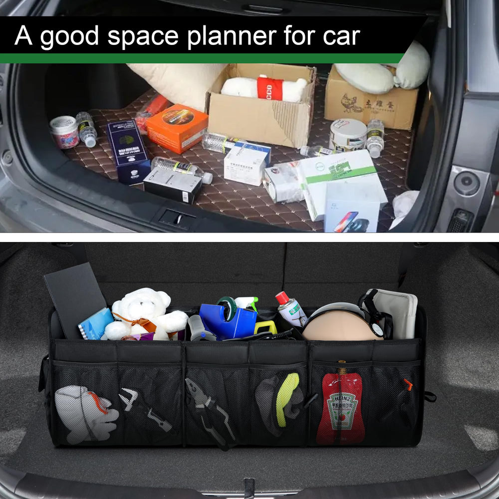 Storage for groceries, toys, and tools in a neat trunk.
