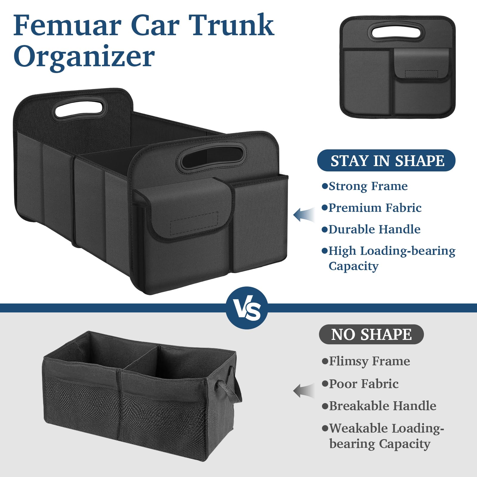 Femuar organizer with non-slip bottom keeps items secure during drives