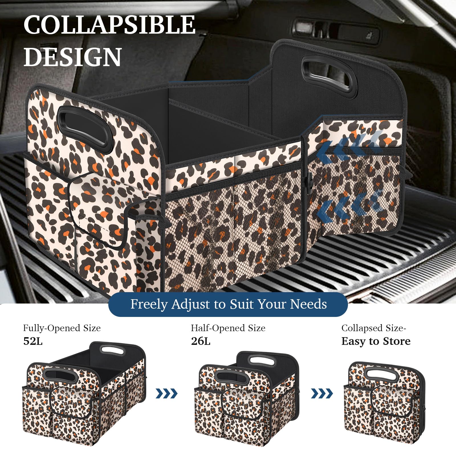 Femuar trunk organizer with non-slip bottom stays in place during drives