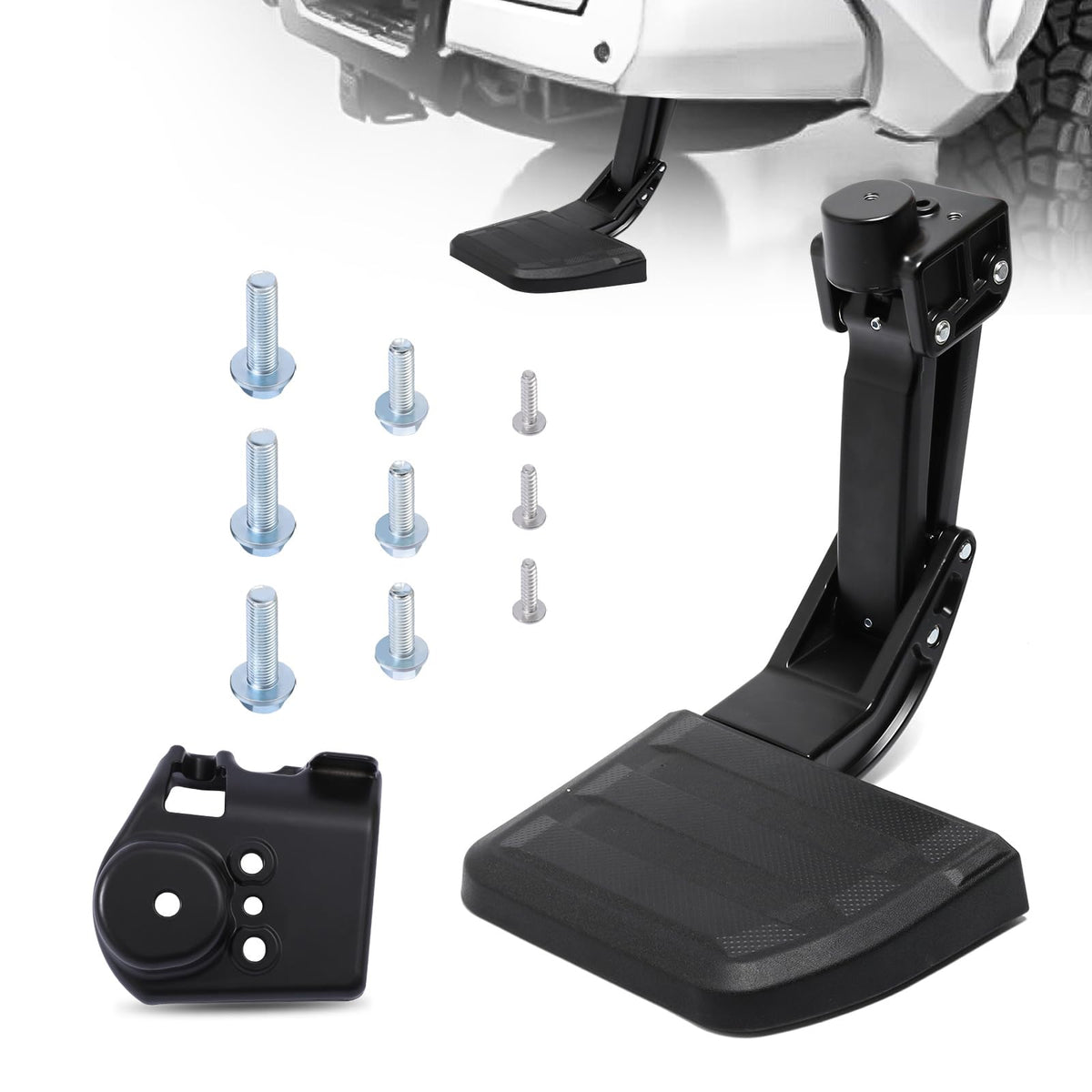 Fenglesha Tacoma rear bed step extended for easy loading access.