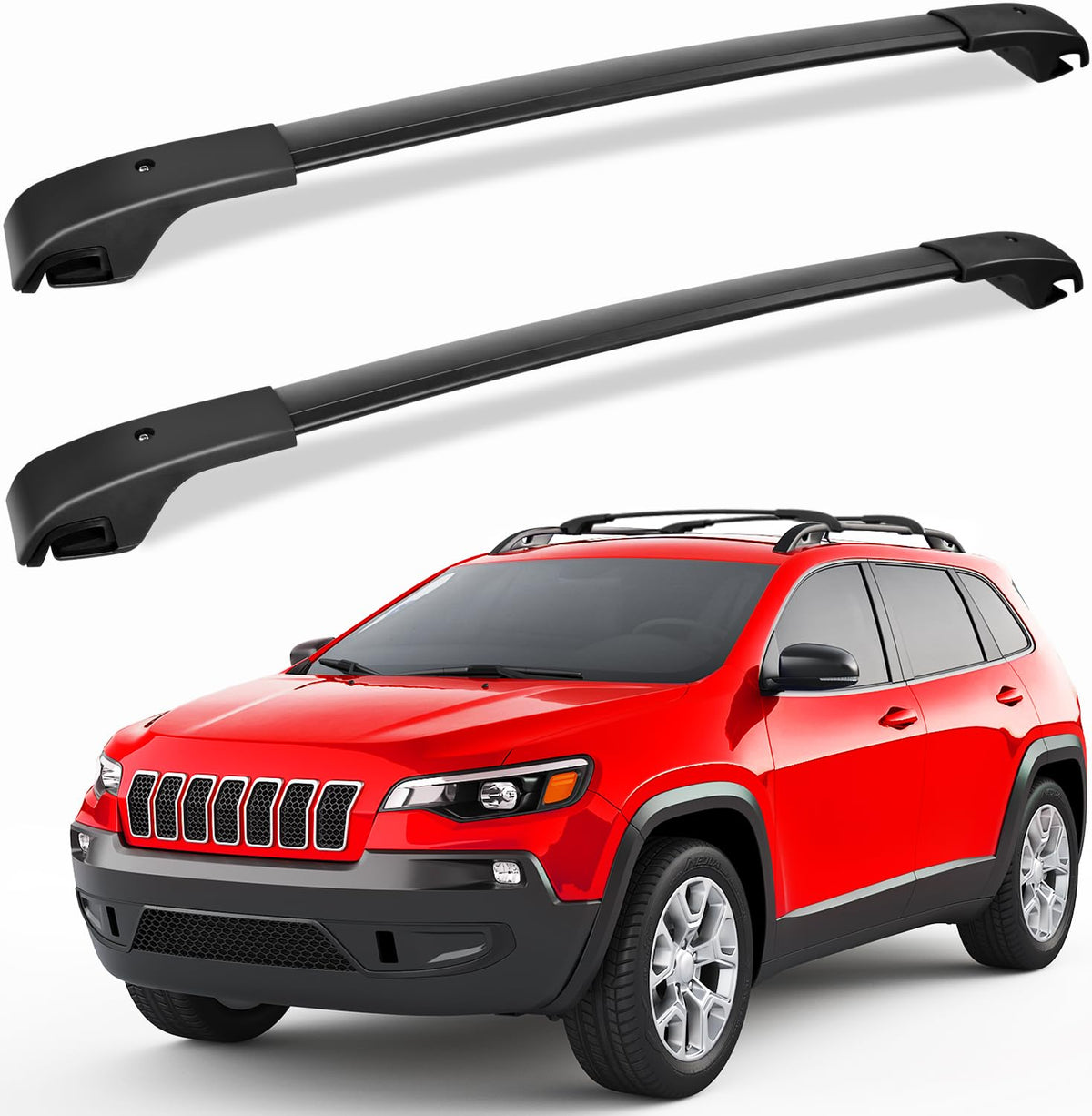 FengYu roof rack crossbars installed on Jeep Cherokee for secure cargo transport