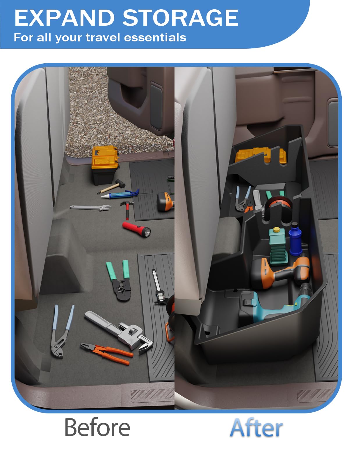 Waterproof, durable FengYu storage box ready for tools or camping gear in truck.